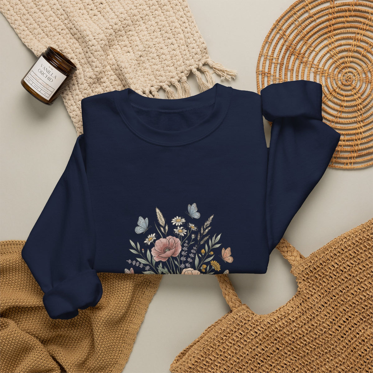 Floral Bouquet Crewneck Sweatshirt — Vintage Wildflower Design
