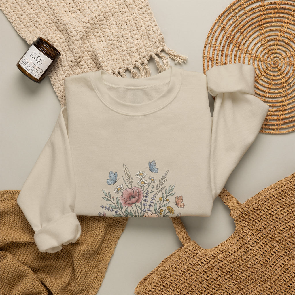 Floral Bouquet Crewneck Sweatshirt — Vintage Wildflower Design