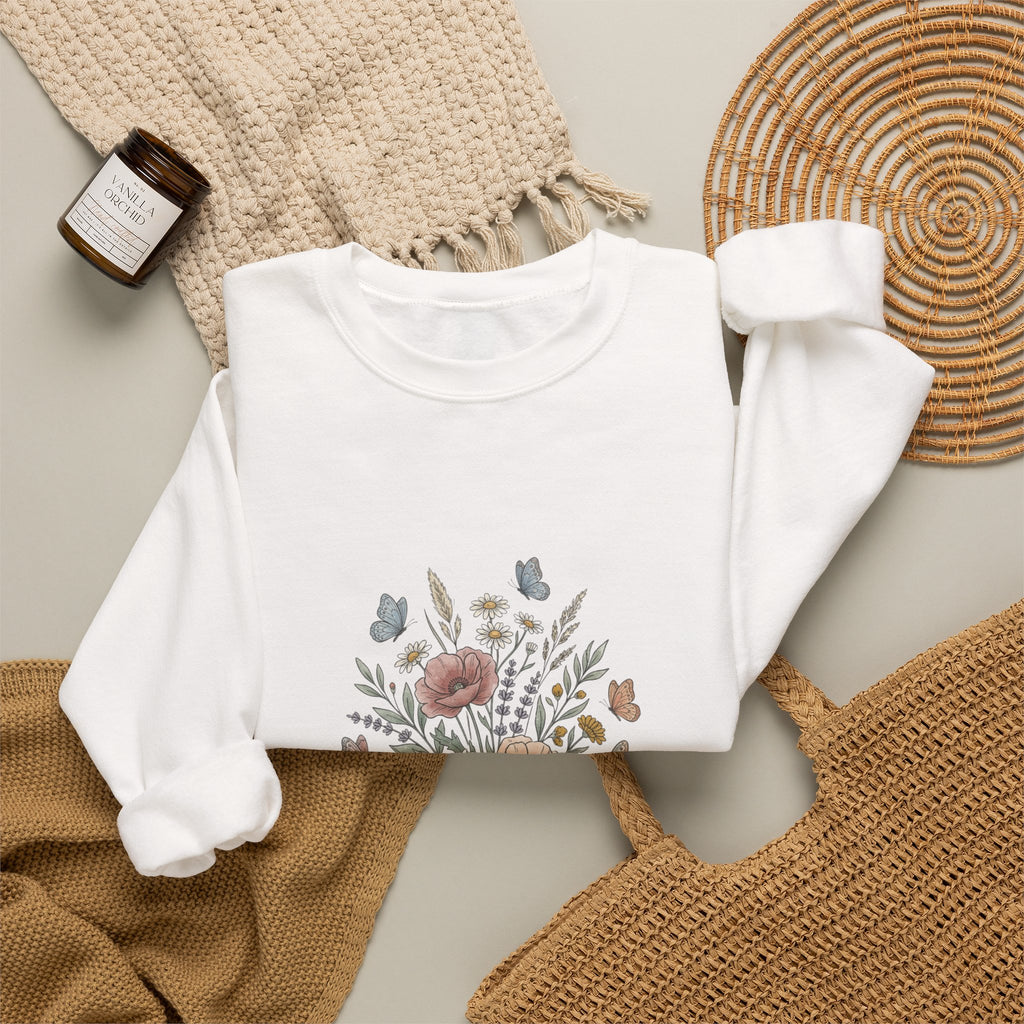 Floral Bouquet Crewneck Sweatshirt — Vintage Wildflower Design