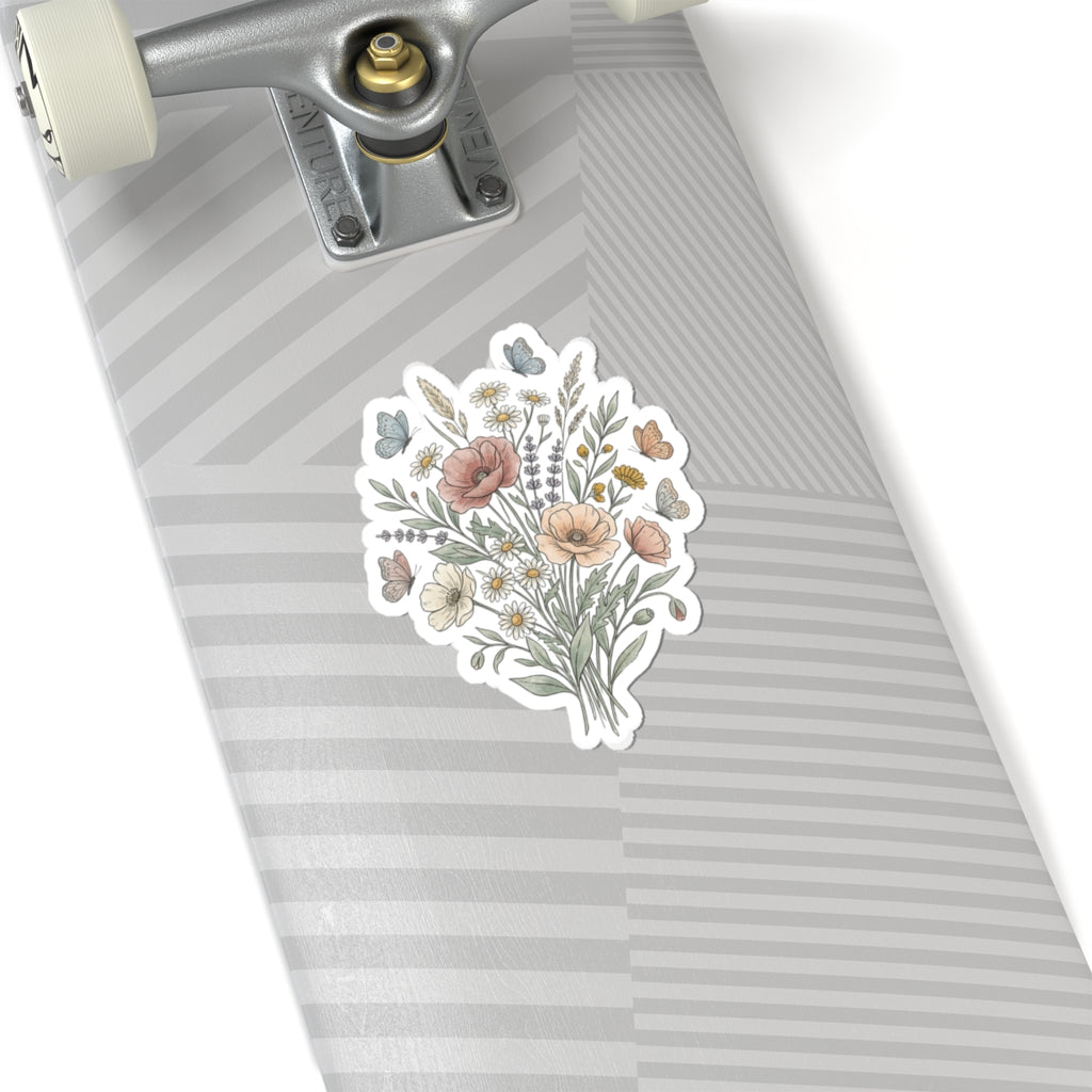 Floral Bouquet Kiss-Cut Sticker — Vintage Wildflowers & Butterflies