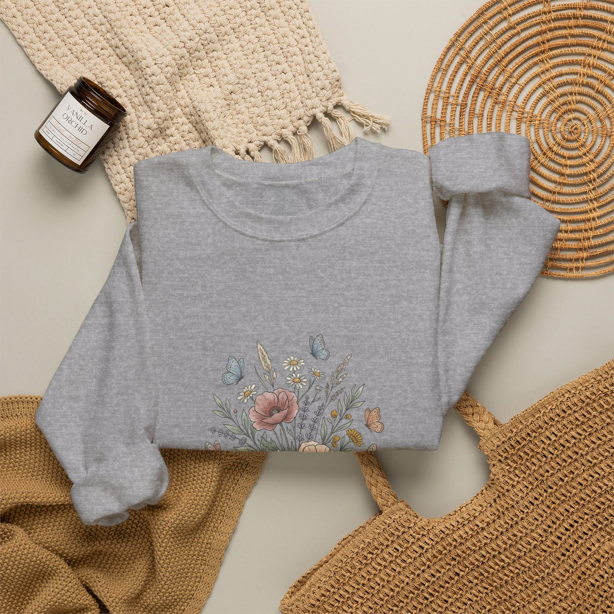 Floral Bouquet Crewneck Sweatshirt — Vintage Wildflower Design