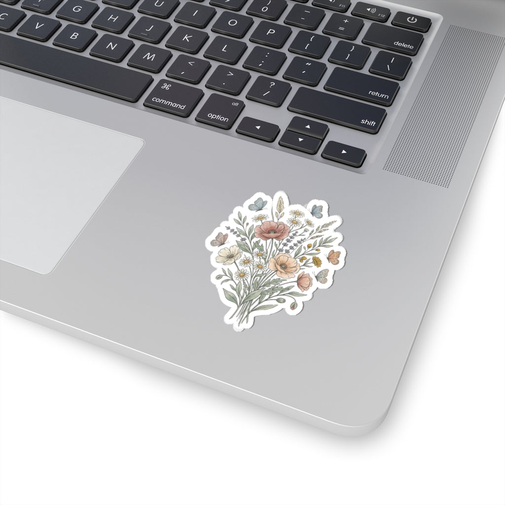 Floral Bouquet Kiss-Cut Sticker — Vintage Wildflowers & Butterflies