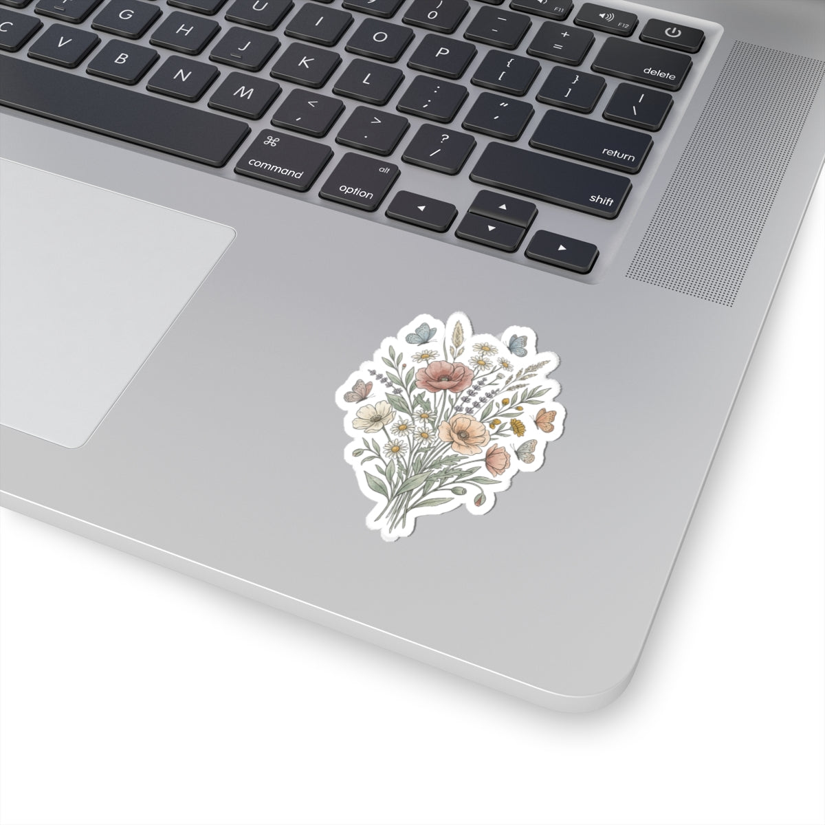 Floral Bouquet Kiss-Cut Sticker — Vintage Wildflowers & Butterflies