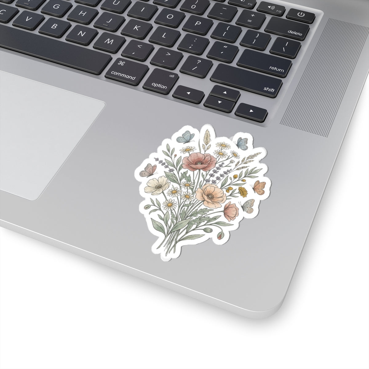 Floral Bouquet Kiss-Cut Sticker — Vintage Wildflowers & Butterflies