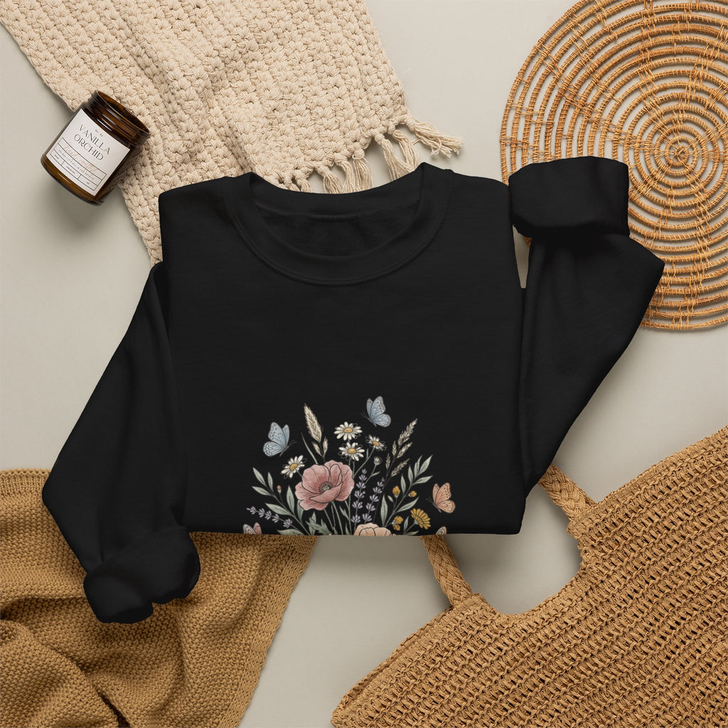Floral Bouquet Crewneck Sweatshirt — Vintage Wildflower Design